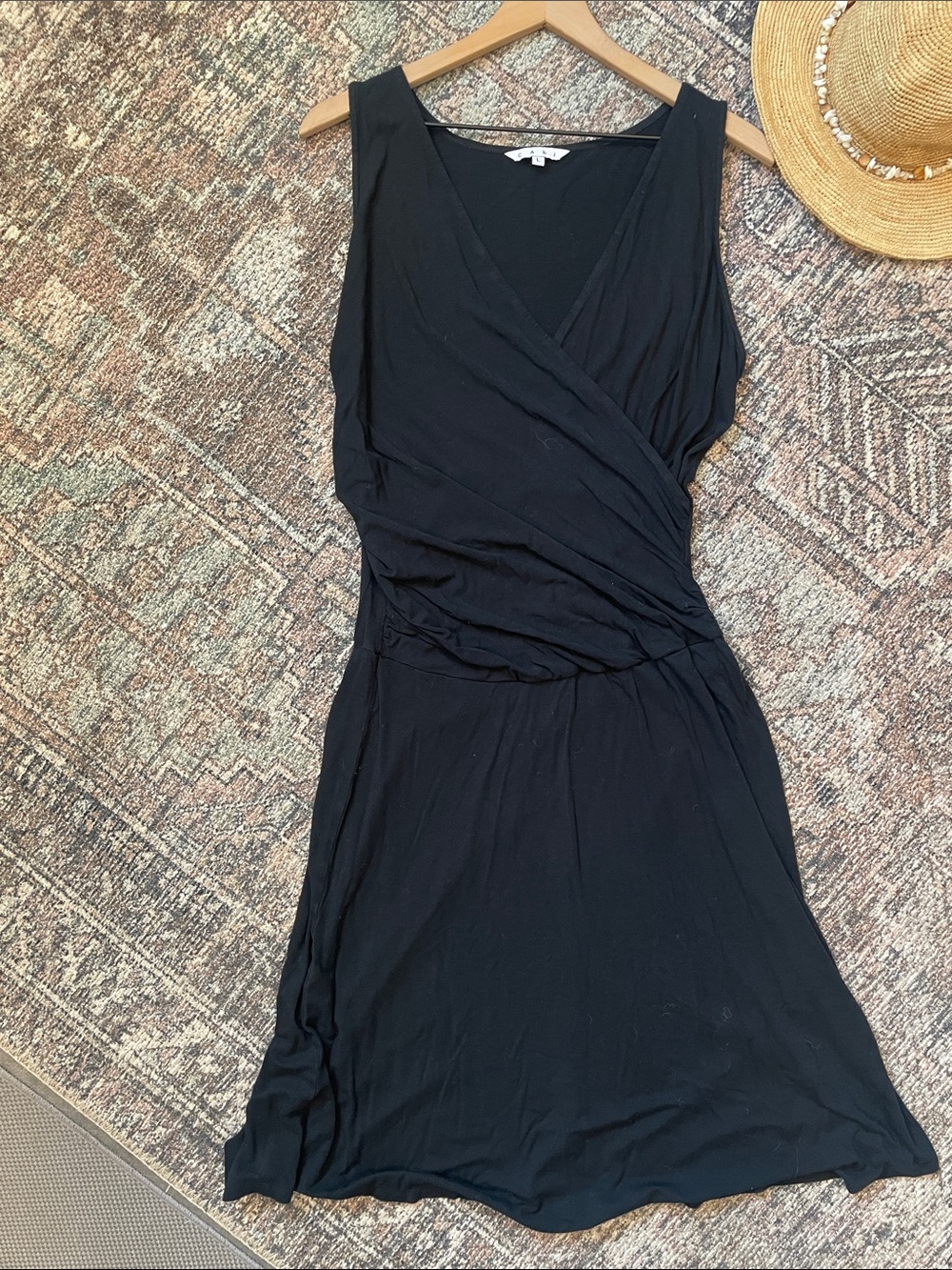 CAbi 497 After Five Black Ruched Sleeveless Knit Dress L